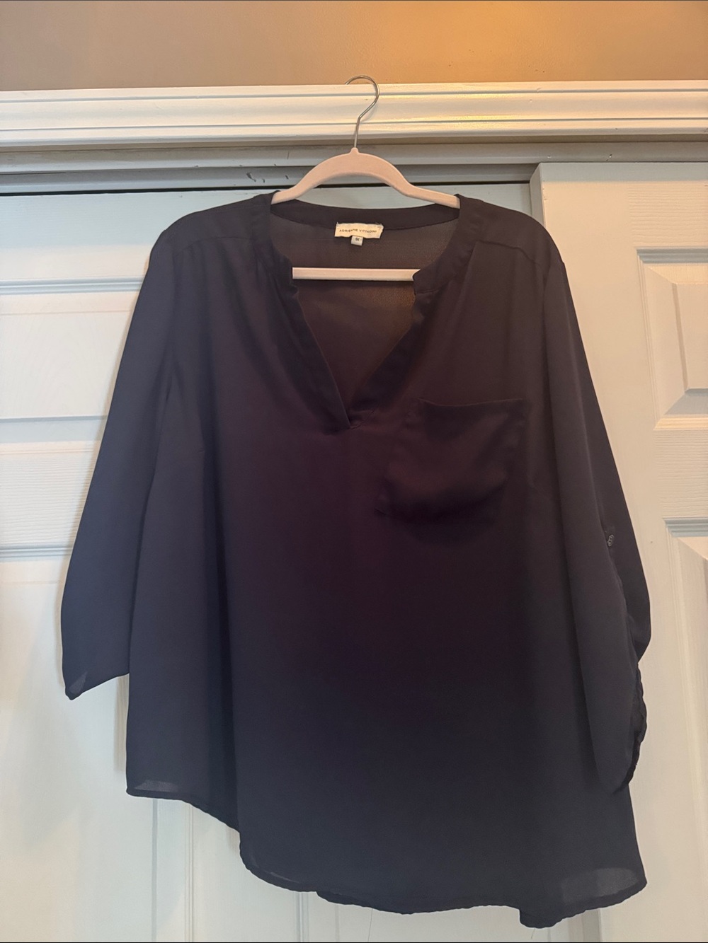 Adrienne Vittadini Black V-Neck Tunic with Chest Pocket